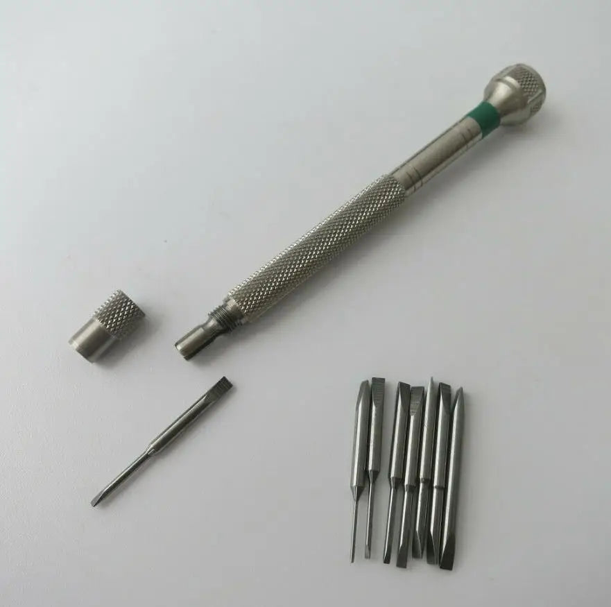 Professional Watch Repair Screwdriver with 8 Assorted Flat Head Blades 0.6mm 0.8mm 1.0mm 1.2mm 1.4mm 1.6mm 1.8mm 2.0mm W6414