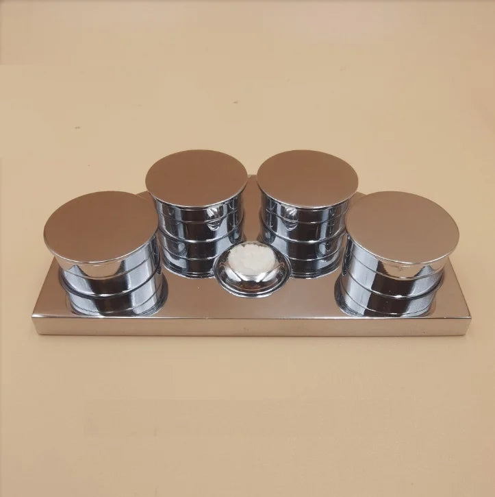 30180-F Deluxe Stainless Steel Watch Oil Dip Oiler Stand with 4 Ceramic Containers and Covers