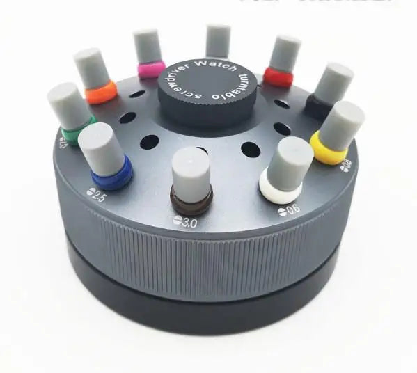 Grey Color Rotatable Metal Stand for Organizing 10PCS Flat Head Watch Repair Screwdriver 0.6mm to 3.0mm and Spare Blades W2620