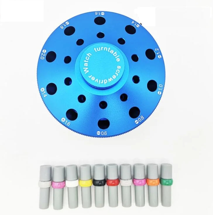 Blue Rotatable Metal Stand for Organizing 10PCS Watch Repair Screwdriver 0.6mm to 2.0mm and Spare Blades W5629