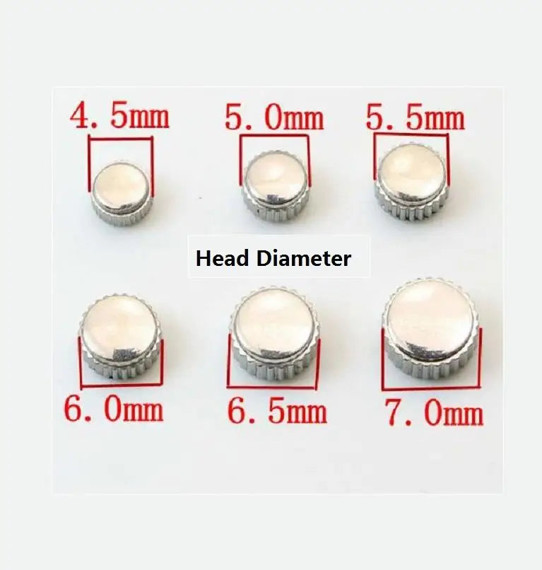 11pcs/lot Silver Color Steel Waterproof Watch Crown 3.5mm to 7.0mm Head Diameter with 2.0mm Hole W2317