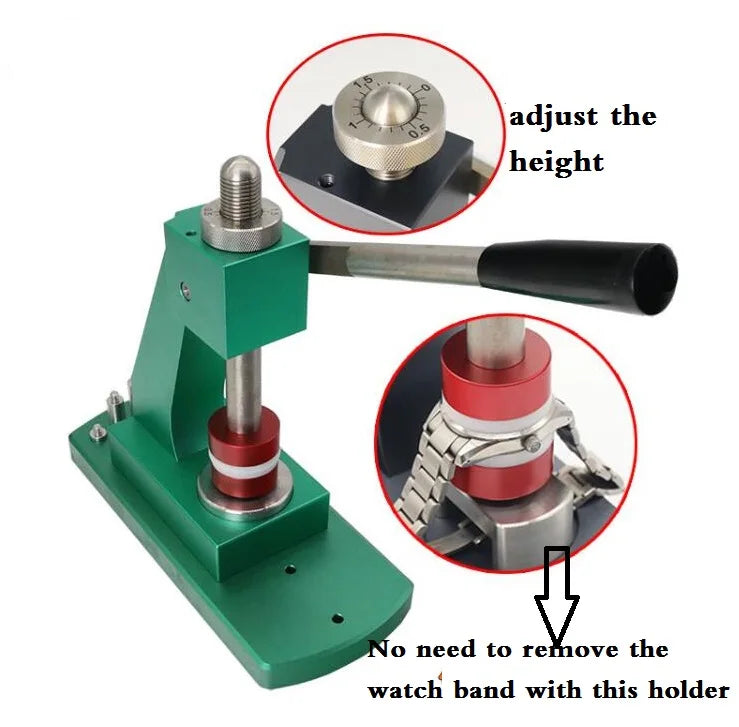 W0995 Professional Watch Back Case Press Tool with Red Press Die Set and Special Steel Holder Avoid Removing Watch Bands