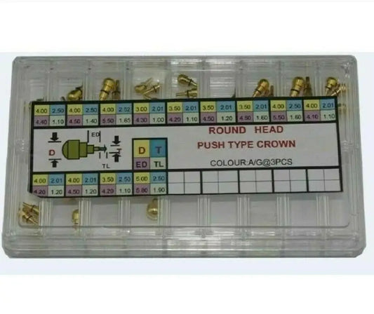 619PCR Assortment of Round Head Push Type Watch Crown 3.5mm to 5.0mm Diameter