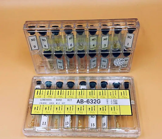 Assortment of 17 Different Sizes Luminous Gold Color Watch Hand Kit 632G