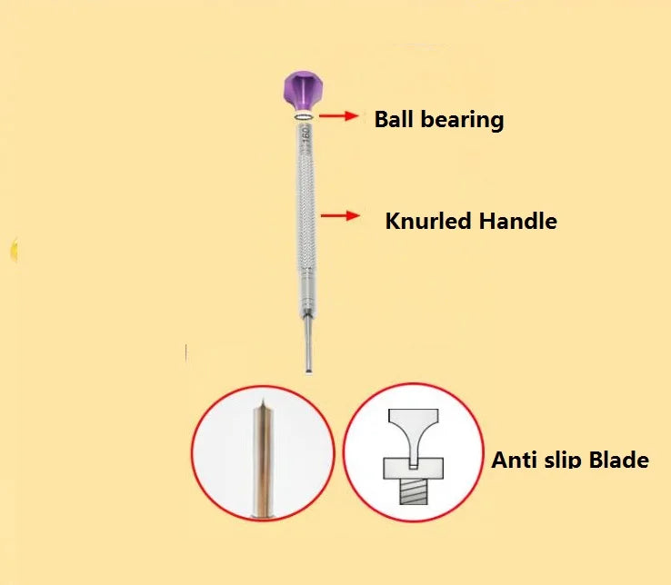 W6072 Ball Bearing Watch Repair Screwdrivers Kit with Stand and T Shaped Anti Slip Blades 0.6mm to 3.0mm for Movement Screw