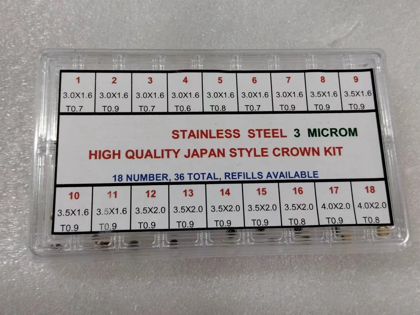 W604 Watch Parts Mixed Gold Silver Color Japan Style Steel Watch Crown Kit Tap 0.6mm 0.7mm 0.8mm 0.9mm