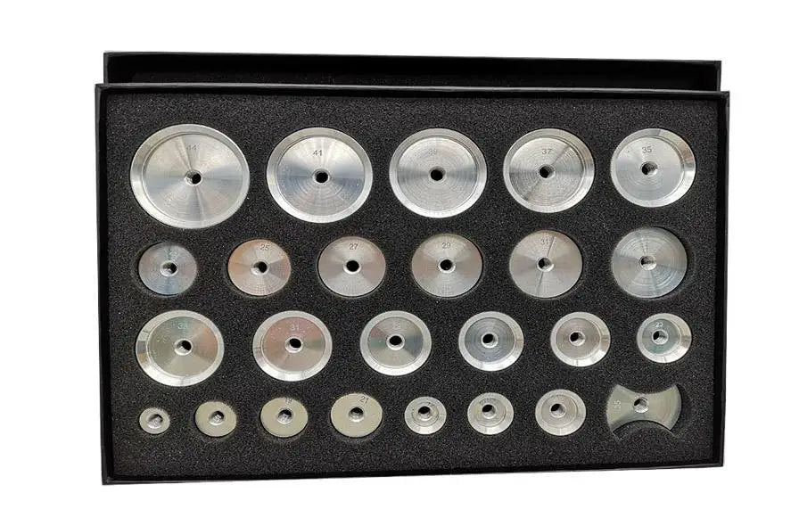 W5019 Set of Assorted 25PCS Aluminum Watch Back Case Press Dies 12mm to 44mm for Cover Presser Closer