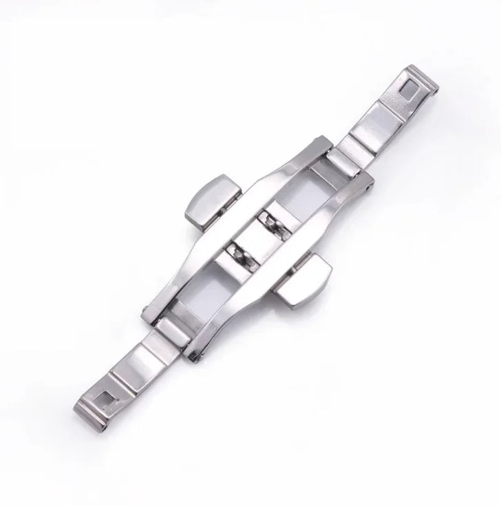 W7091 Silver Color Double Click Watch Clasp Stainless Steel Butterfly Style Bracelet Strap Buckle 4mm 5mm 6mm End for Metal Band