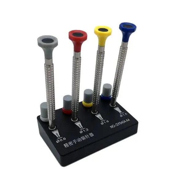 W7021 Set of Deluxe 4pcs Watch Hand Fitting Tool 0.6mm 1.2mm 1.6mm 1.5mm with Stand for Setting Press Wristwatch Hands