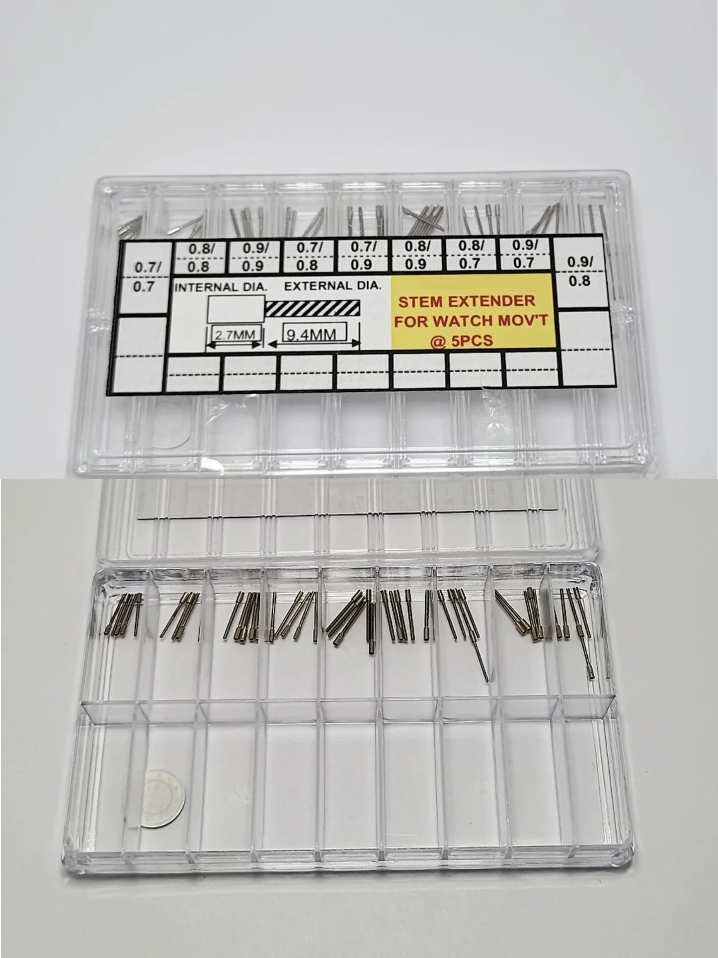 Set of 45pcs Watch Extender Part Stainless Steel Watch Winding Stem Extenders for Watch Movement 9 Sizes W3657