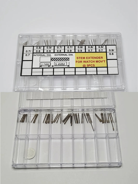 Set of 45pcs Watch Extender Part Stainless Steel Watch Winding Stem Extenders for Watch Movement 9 Sizes W3657