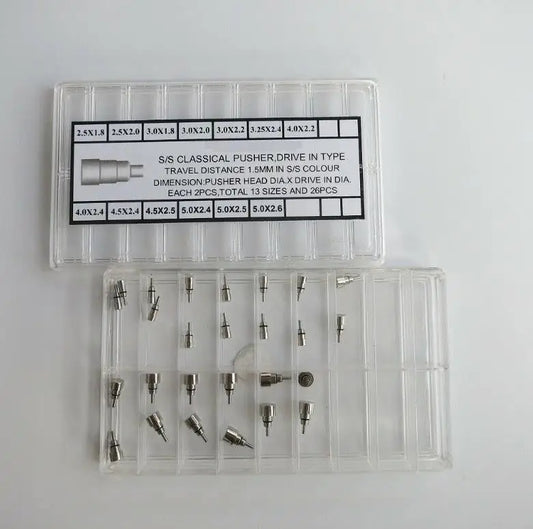 Set of Drive in Type Classical Watch Pusher 2.5mm-5.0mm Steel Color W0563