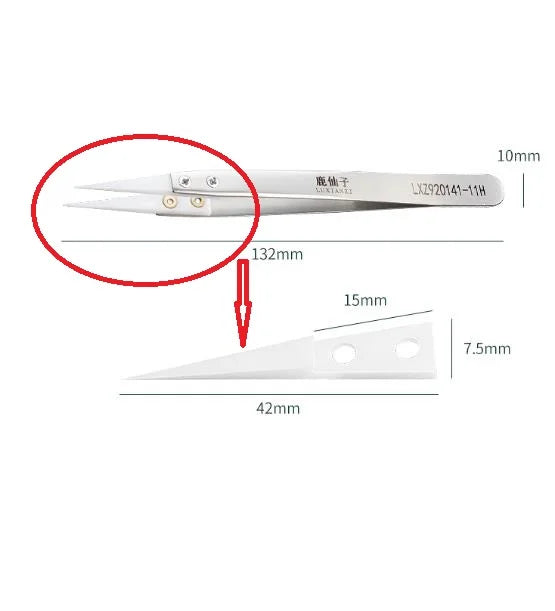 W3827 Steel Tweezer with Pointed Insulating Ceramic Tip for Watch Repair