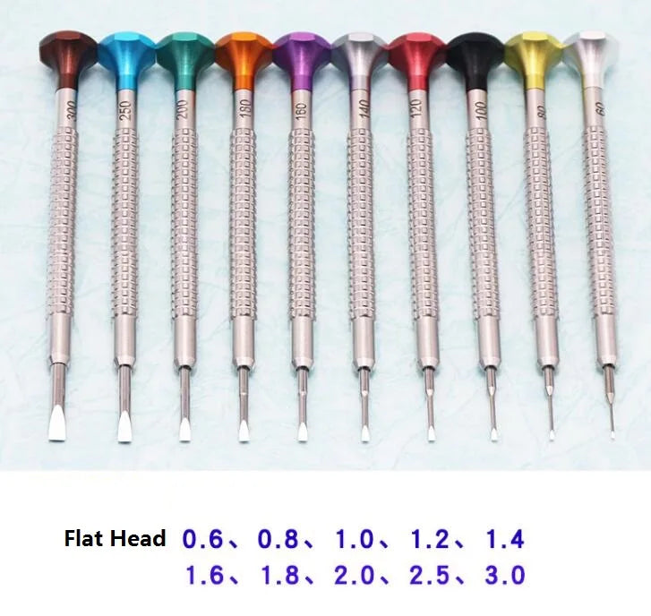 W5029 Knurled Handle Ball Bearing Watch Repair Screwdrivers with Rotatable Stand and 20pcs Extra Flat Blades 0.6mm to 3.0mm Size