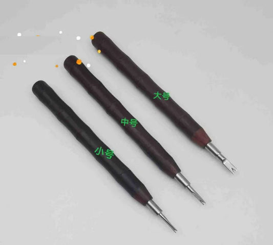 W5347 Leather Watch Strap Remover with 3MM 4MM 5MM V Shaped Fork and Wood Handle Set of 3pcs