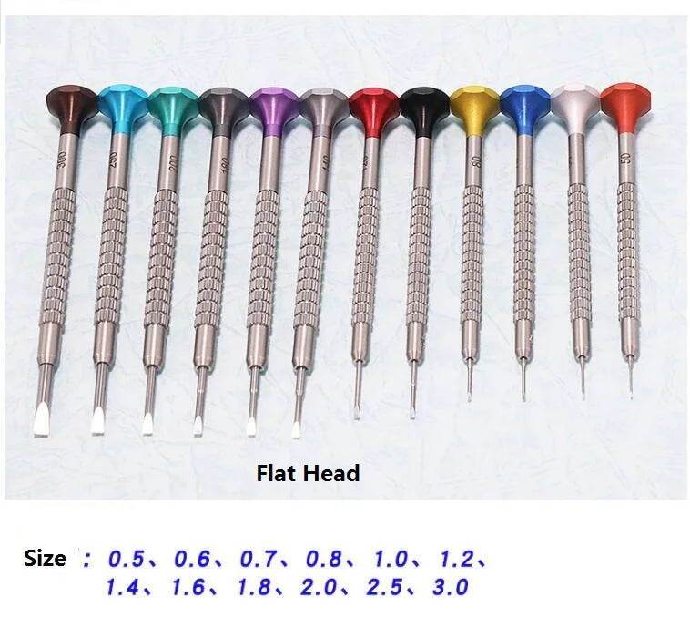 W9359 Set of 12pcs Steel Handle Ball Bearing Watch Repair Screwdrivers with Metal Stand and Extra Flat Blades 0.5mm to 3.0mm